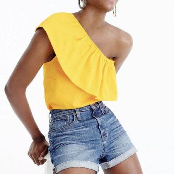 🩷NWT J CREW WHITE ONE SHOULDER TANK TOP RUFFLE SIZE MEDIUM SUMMER TREND - Picture 2 of 6